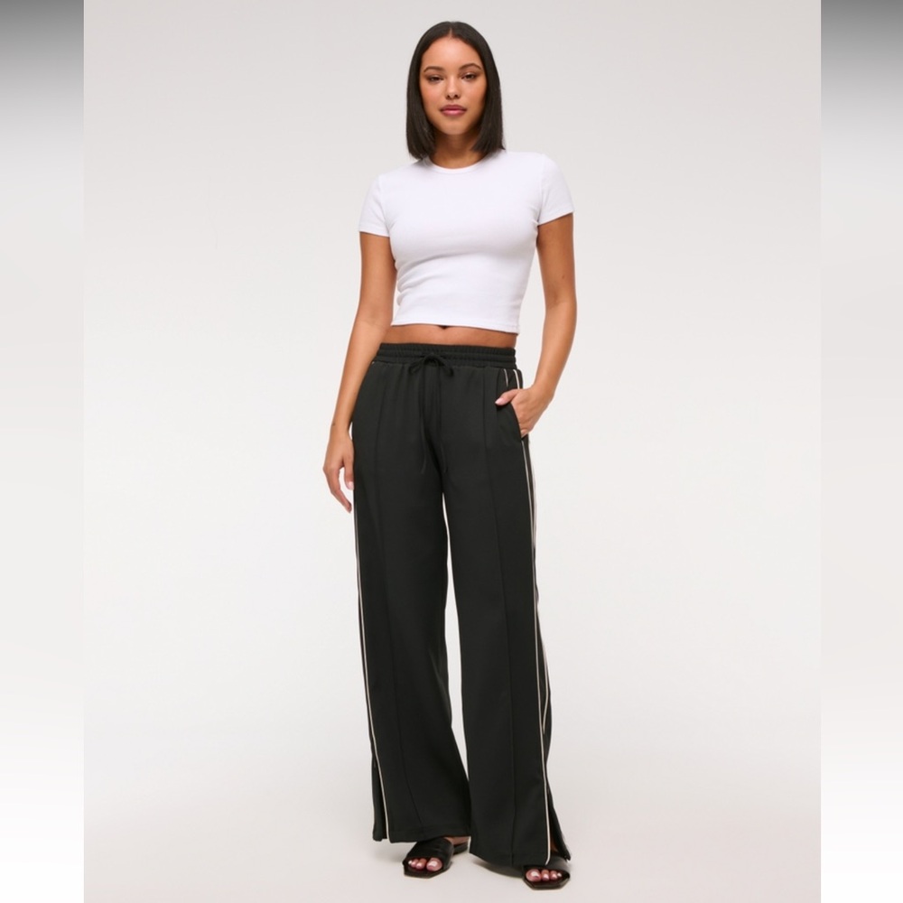 Abercrombie Black Track Pants with White Stripes